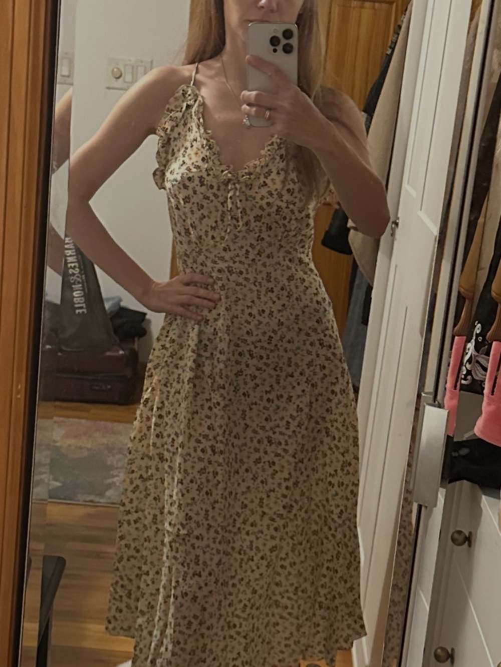 Vintage Floral Spaghetti Strap slip ruffle Dress - Picture 8 of 8